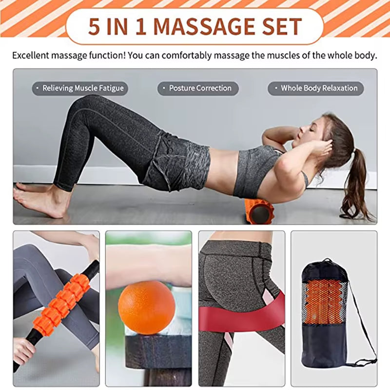 5-Piece Foam Roller and Massage Ball Set for Yoga, Pilates, and Fitness Training